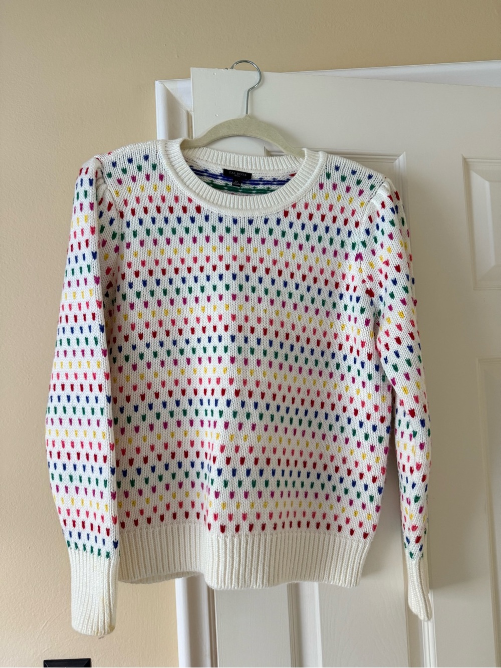 Talbots Cream Sweater with Multicolor Dot Pattern